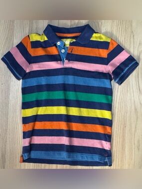 Mini Boden Rainbow Striped Polo Shirt Top 8/9 8 9